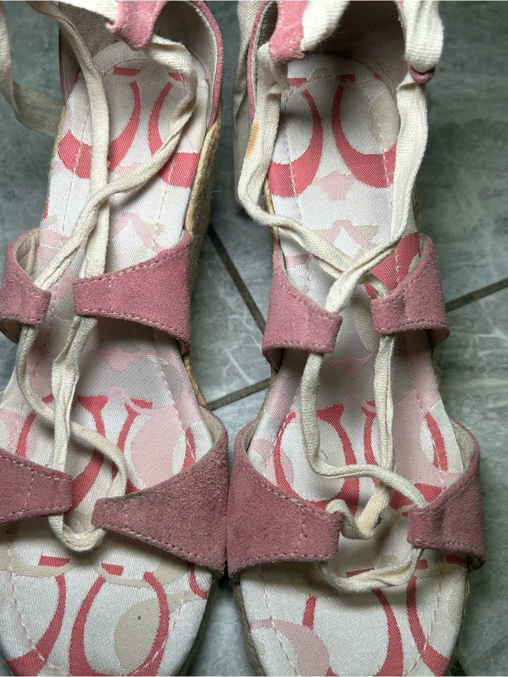 Coach Rosie Pink Suede Lace Up Espadrille Wedge Heels Women’s Size 6M